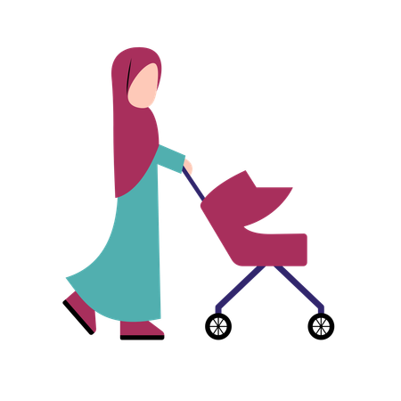 Arabic Mother With Baby Stroller  Illustration