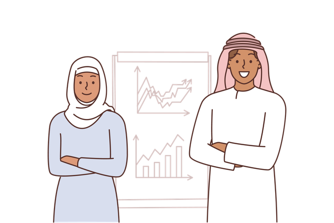 Arabic office workers talking about marketing strategy  Illustration