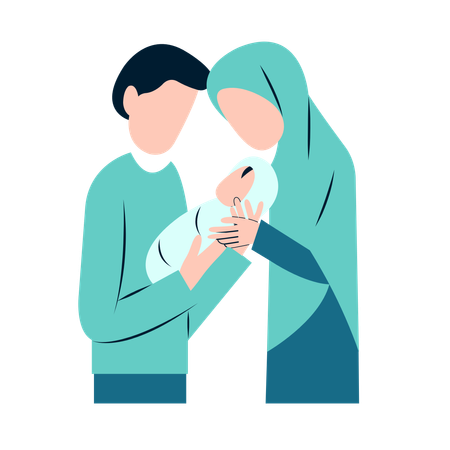 Arabic Parents holding Baby  イラスト