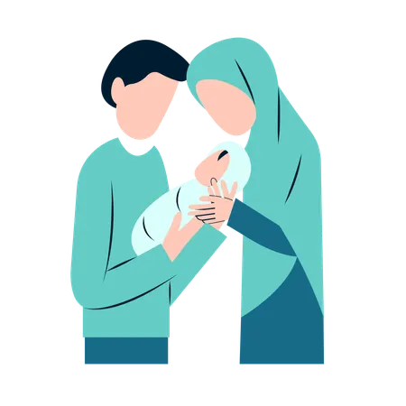 Muslim Parents With Newborn Baby Illustration