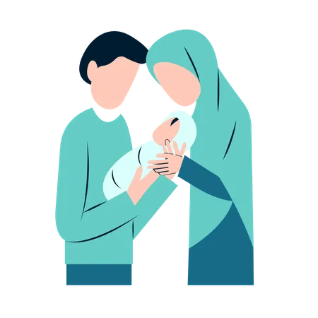 Arabic Parents holding Baby  Illustration