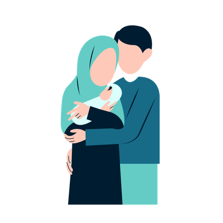 Arabic Parents With Newborn Baby  Illustration