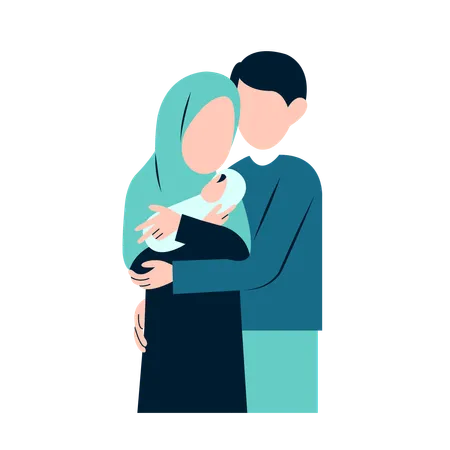 Arabic Parents With Newborn Baby  イラスト