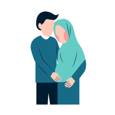 Muslim Pregnant Couple Flat Illustration Illustration