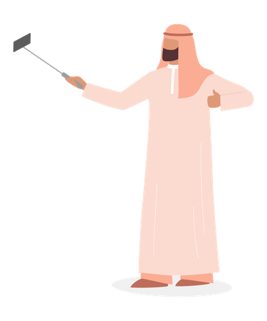 Arabic taking photo using selfie stick  Illustration