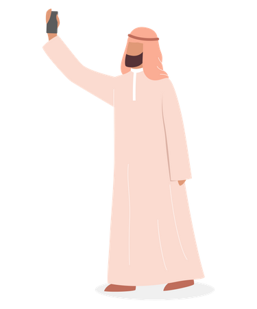 Arabic taking photo using selfie stick  Illustration