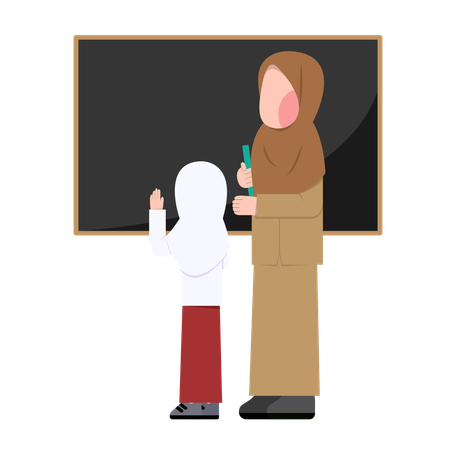 Arabic teacher explain chapter to kid  Illustration