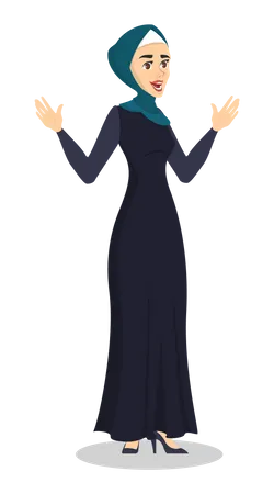 Arab Business Woman Lady In Hijab Standing And Smiling Muslim Character Isolated Vector Cartoon Illustration Illustration