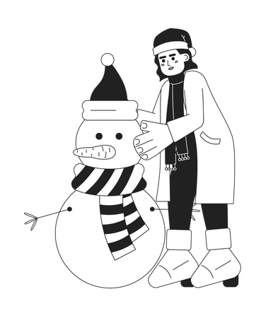 Arabic woman building snowman xmas  Illustration