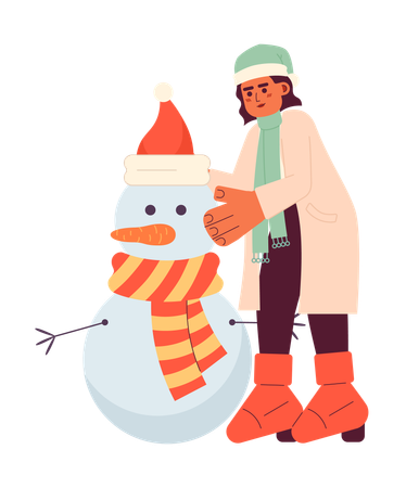 Arabic woman building snowman xmas  Illustration