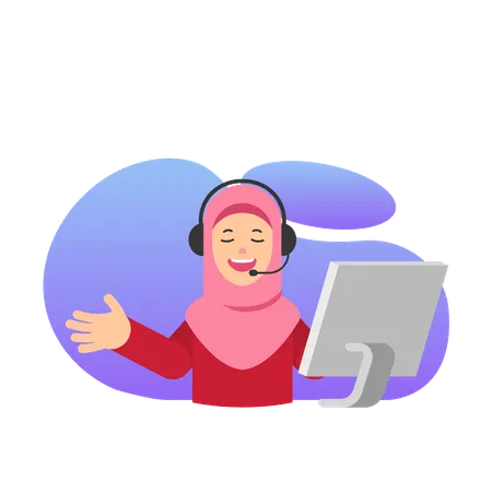 Customer Care Communication Muslim Girl Vector Flat Illustration Illustration