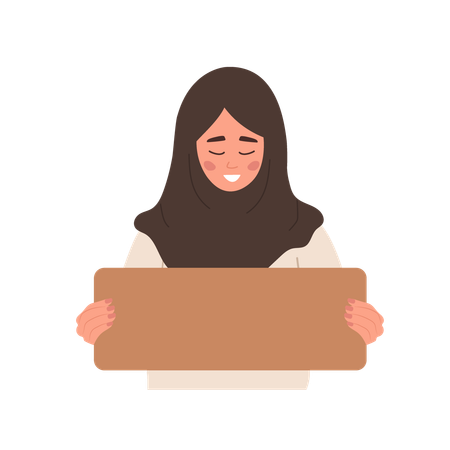 Arabic woman holding cardboard blank sign  Illustration