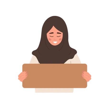 Arabic woman holding cardboard blank sign  Illustration