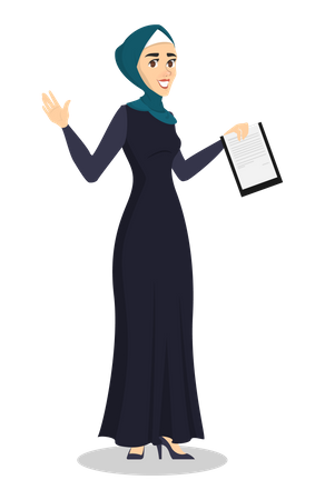 Arabic woman holding clipboard  Illustration