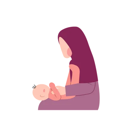 Arabic woman holding kid  Illustration