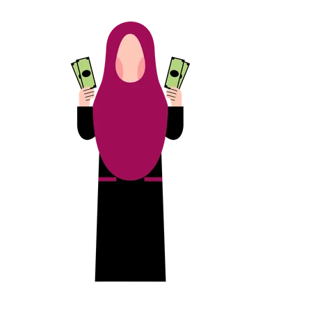 Arabic Woman Holding Money  Illustration