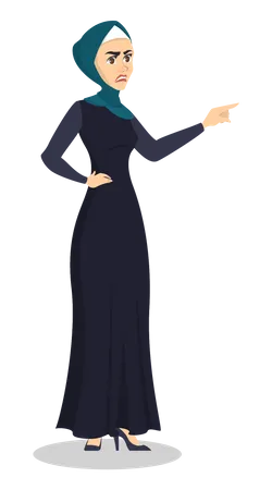 Angry Arab Business Woman Arabic Character In Hijab Standing And Pointing Somewhere Muslim Person Isolated Vector Illustration In Cartoon Style Illustration