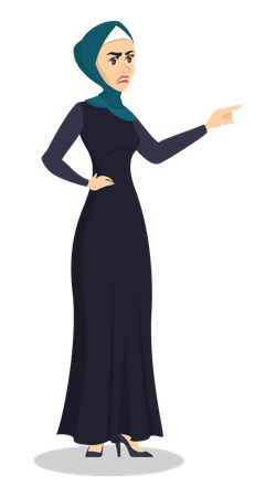 Arabic woman in hijab pointing somewhere  Illustration