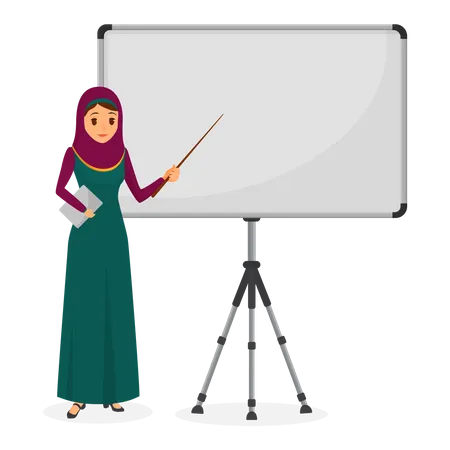 Arabic woman pointing on board Illustration