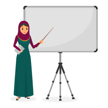 Arabic woman pointing on board  Illustration