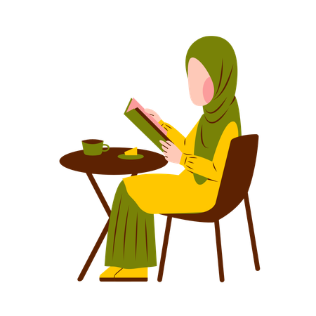 Arabic Woman Reading Book  Illustration