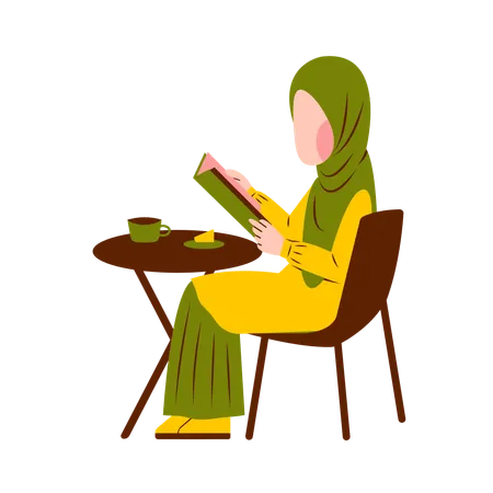 Arabic Woman Reading Book  Illustration