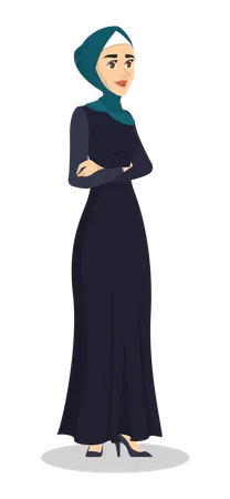 Arab Business Woman Lady In Hijab Standing With Crossed Arms And Smiling Muslim Character Isolated Vector Cartoon Illustration Illustration