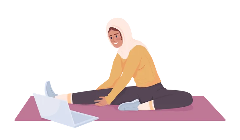 Arabic Woman streaming stretching exercises  Illustration