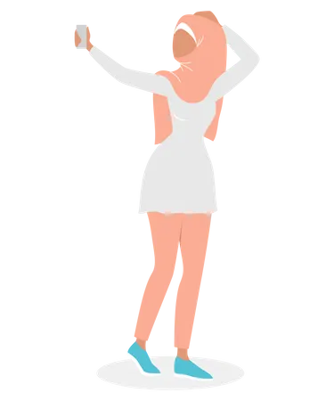 Muslim Woman Taking Selfie Arabic Character Taking Photo Of Herself Isolated Vector Illustration Illustration