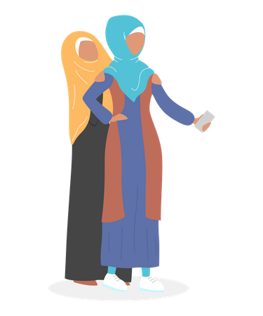 Arabic woman taking selfie with friend  Illustration