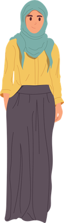 Arabic woman wearing headscarf hijab with long skirt and blouse  Illustration