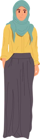 Arabic woman wearing headscarf hijab with long skirt and blouse  Illustration