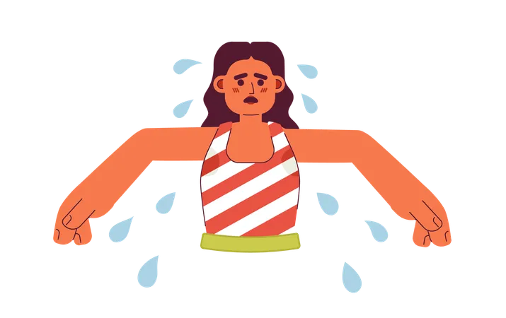 Arabic Woman With Sweaty Armpits Semi Flat Color Vector Character Sweating Girl Feeling Discomfort Editable Half Body Person On White Simple Cartoon Spot Illustration For Web Graphic Design Illustration