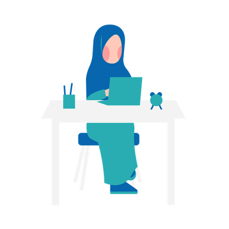 Arabic Woman Working On Desk  Illustration