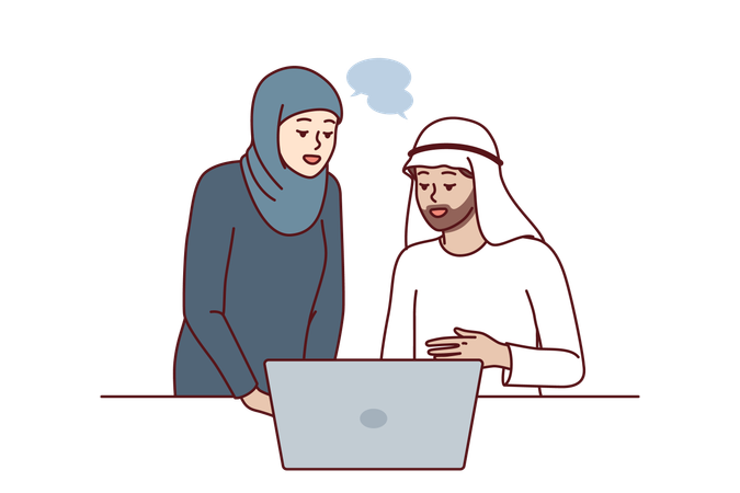 Arabic workers talking each other in office  Illustration