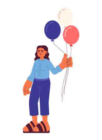 Arabic young woman holding red white and blue balloons  Illustration