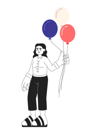 Arabic young woman holding red white and blue balloons  Illustration