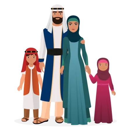 Arabische Familie in traditioneller Kleidung  Illustration