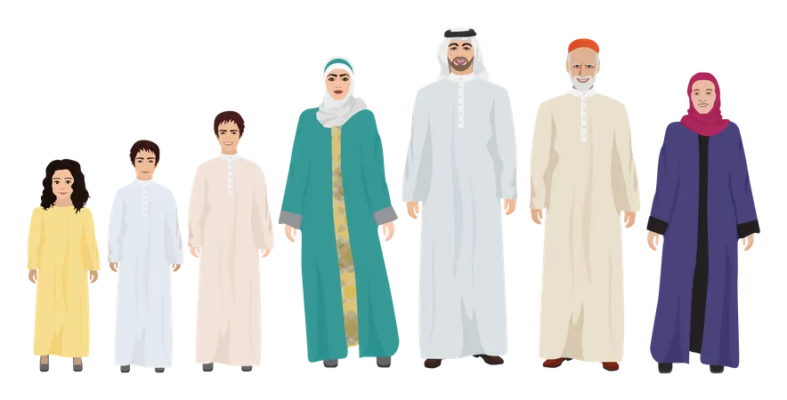 Arabische Familie in traditioneller Kleidung  Illustration