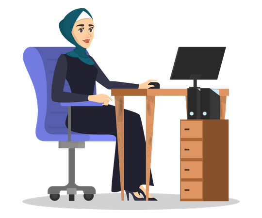 Arabische Frau arbeitet am Computer  Illustration