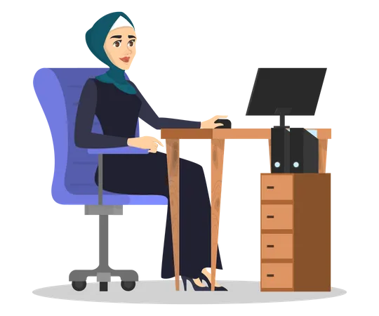 Arabische Frau arbeitet am Computer  Illustration