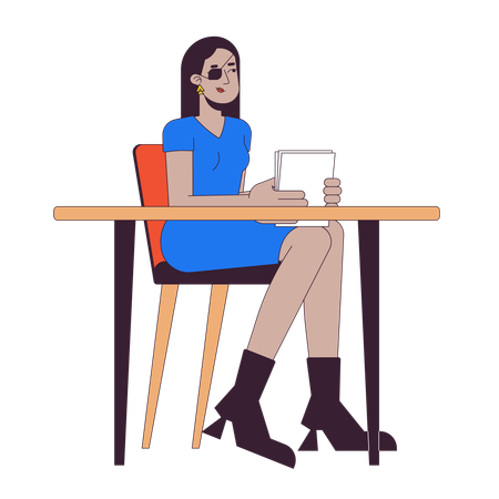 Arabische Frau mit Augenklappe im Büro  Illustration