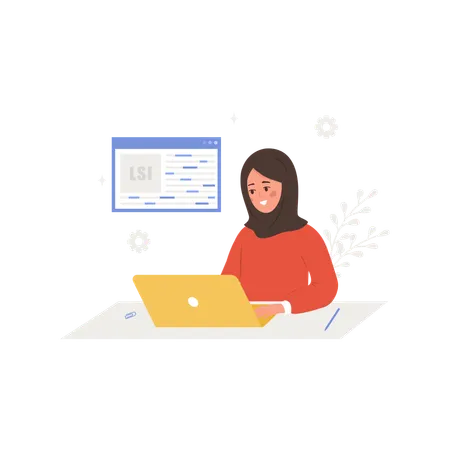 Arabische Frau mit Laptop und Wortsuchoptimierung  Illustration