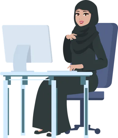 Arabische Geschäftsfrau arbeitet am Computer  Illustration