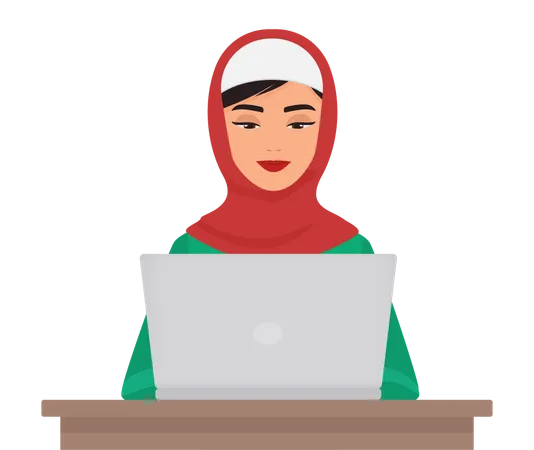 Arabische Geschäftsfrau arbeitet am Laptop  Illustration