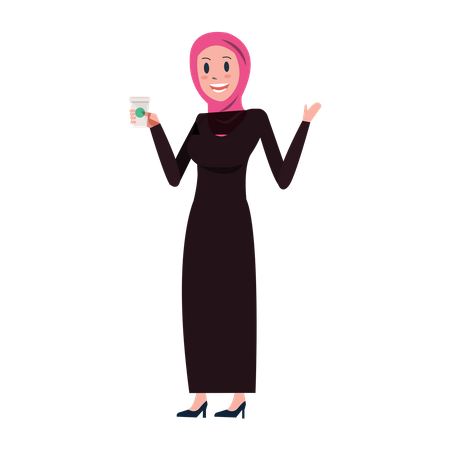 Arabische Geschäftsfrau hält Kaffeetasse  Illustration