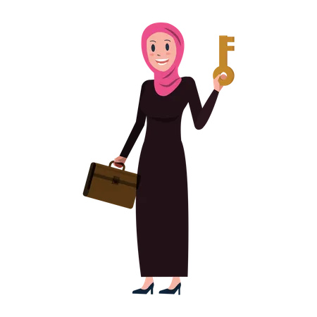 Arabische Geschäftsfrau mit Schlüssel und Koffer  Illustration