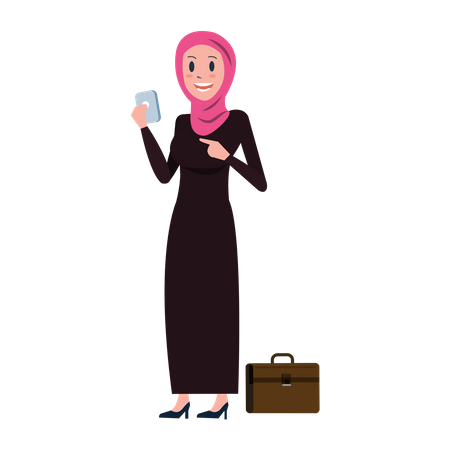 Arabische Geschäftsfrau liest Nachricht auf Smartphone  Illustration