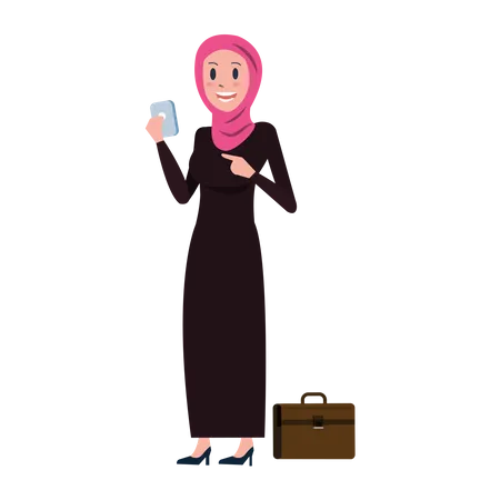 Arabische Geschäftsfrau liest Nachricht auf Smartphone  Illustration