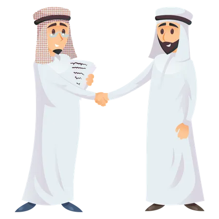 Arabische Geschäftsleute geben sich die Hand beim Geschäftsabschluss  Illustration